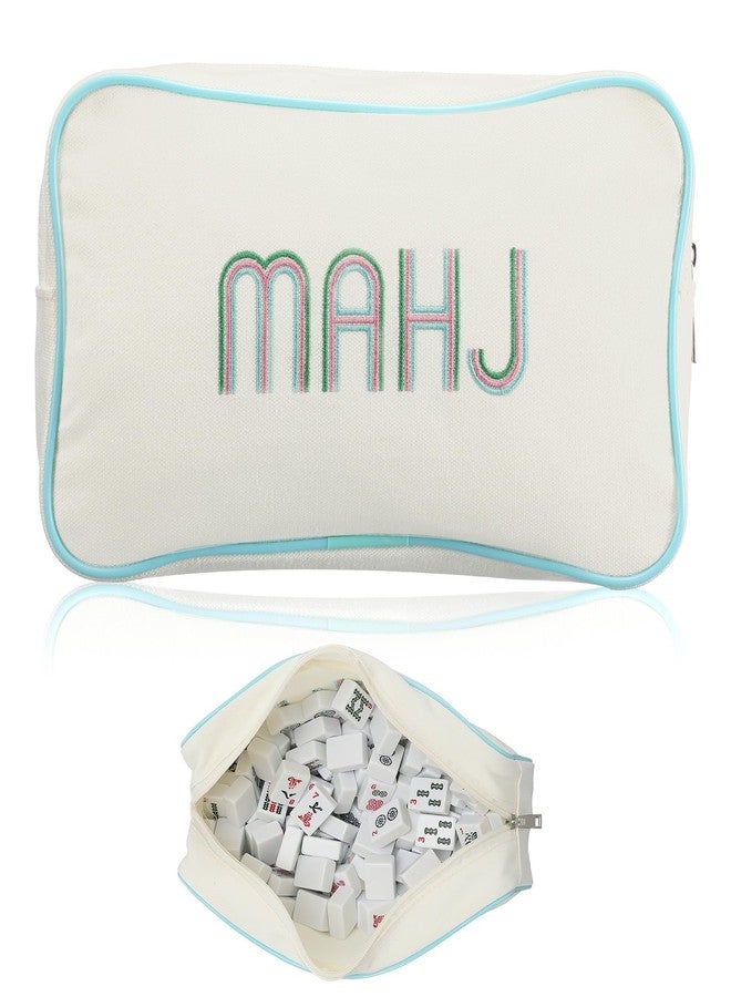 Sunnymove Empty Mahjong Bag Thickened American Mahjong Tiles Bag with Zipper Storage Pouch for Board Game Pieces Game Party Travel Gatherings Accessories, 10.4''x5.6'', Case Only (Mahj,Cream White) - Image 1